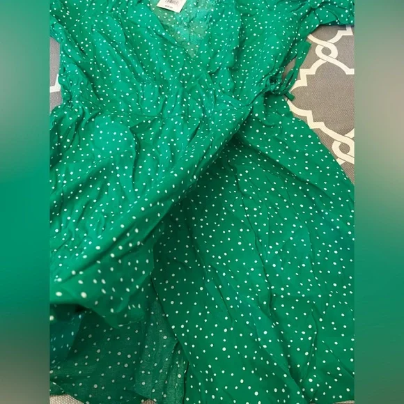 A New Day Dresses | Womens Puff Sleeve Green Polka Dot Dress Med | Color: Green/White | Size: M | Threadmadecloth's Closet